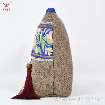 Bolsa cosmética bordada étnica com logotipo personalizado